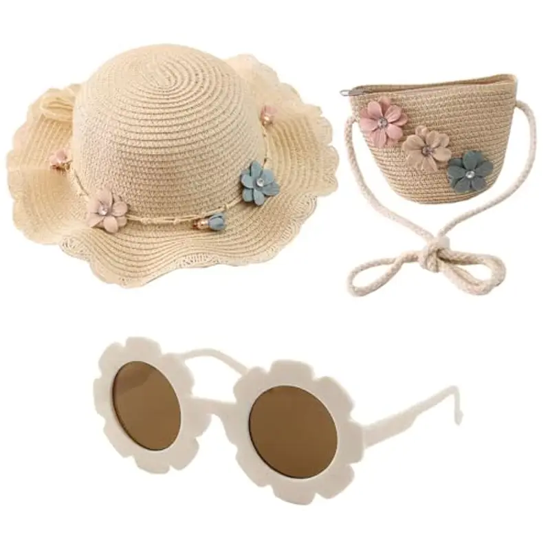 EHDWXVZM AMAZON Cappello Paglia Bambini con Borsa, Occhiali, Set Protezione Solare