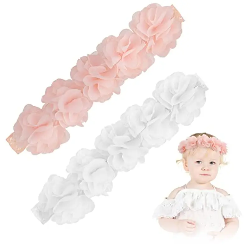 Yolev Set Fascia Capelli Neonata Chiffon e Fiori