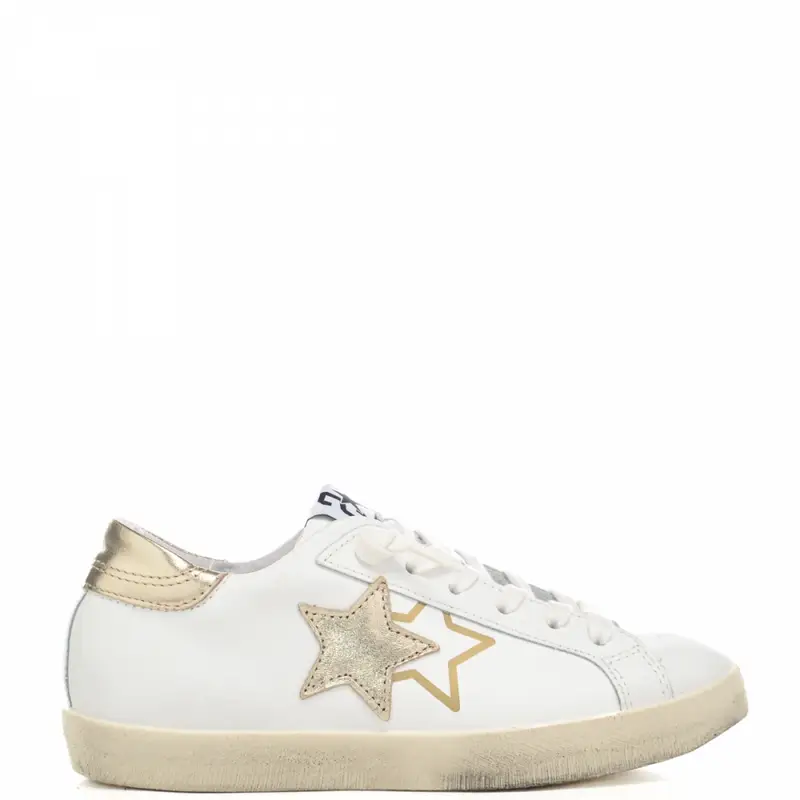 2 Star sneakers da donna prime star con inserti in pelle laminata bianco oro