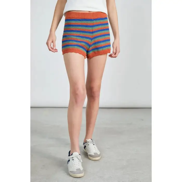 24 Colours Short in crochet a righe donna Orange