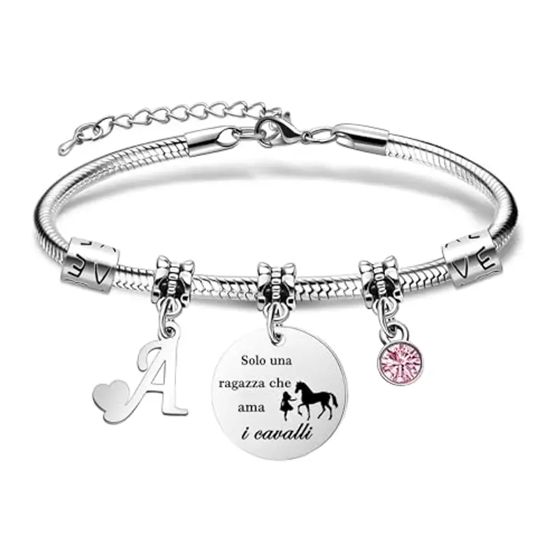COEROW 26 Lettere Iniziali Braccialetti Di Cavallo"Solo Una Ragazza Che Ama i Cavallo"Braccialetto Di Cavallo Per Le Donne Ragazze (A)