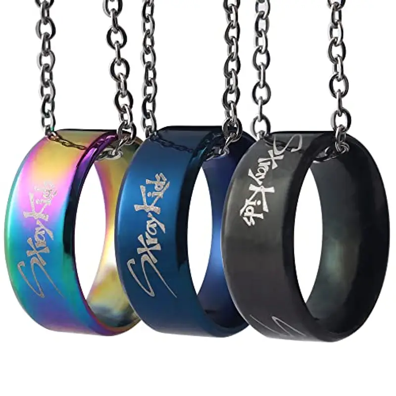 ZHENGGE 3 Kpop Stray Kids randagi bambini Merch anello con collana, randagi bambini gioielli in acciaio inossidabile per regali, Acciaio