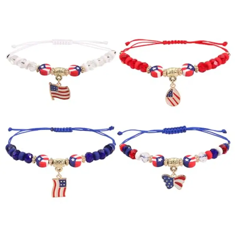 OIDIMS 4 braccialetti patriottici USA per donne, uomini, ragazze, ragazzi, 4 luglio, bandiera americana, tema tessitura