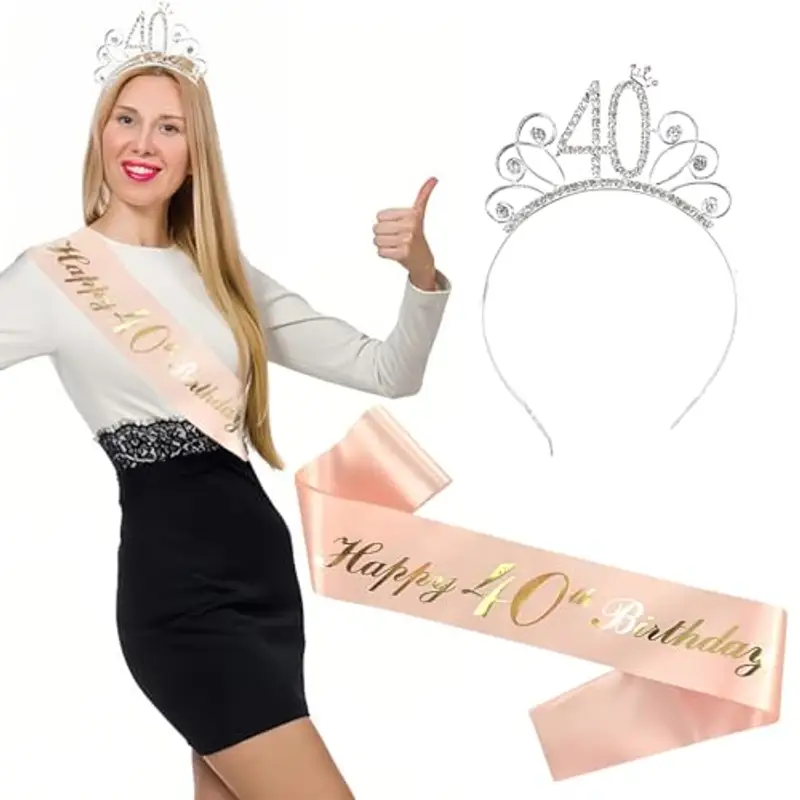 ZKGYUS 40 Compleanno Corona e Fascia Strass Donna
