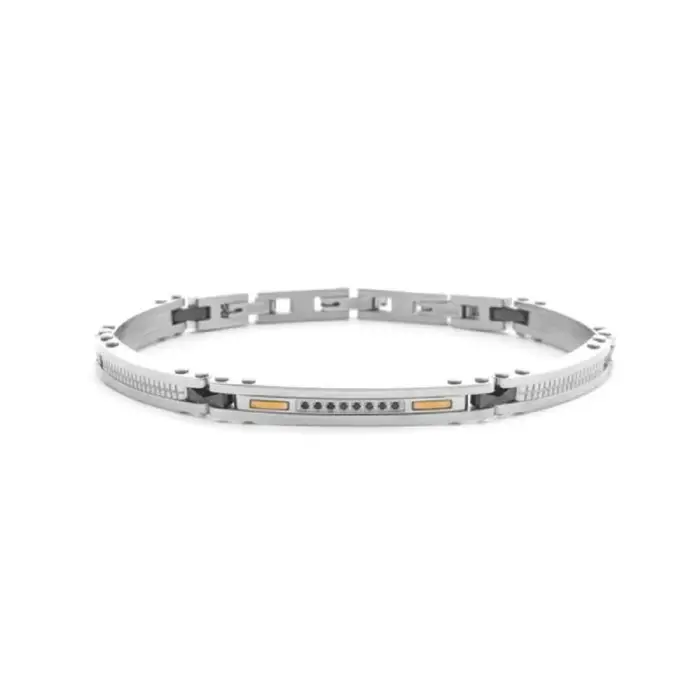 4US Cesare Paciotti Bracciale Acciaio Ceramica Nera Oro