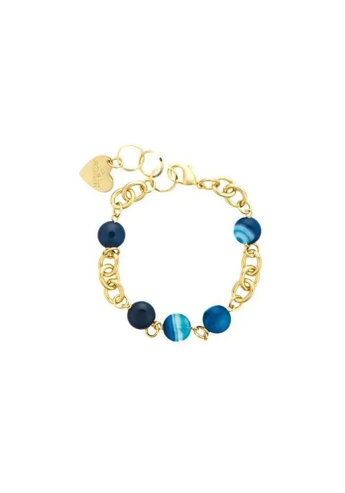 4US Cesare Paciotti Bracciale In Ottone Con Agata Striata Blu