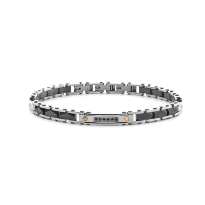 4US Cesare Paciotti Bracciale Paciotti 4Us Acciaio E Ceramica Nera Oro E Pietre