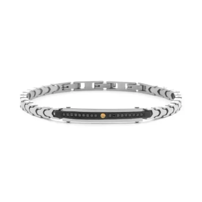 4US Cesare Paciotti Bracciale Paciotti 4Us Acciaio Lucido, Inserto Pvd Nero E Oro