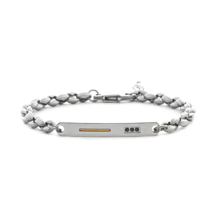 4US Cesare Paciotti Bracciale Paciotti 4Us Acciaio Targa Con Maglia Intrecciata