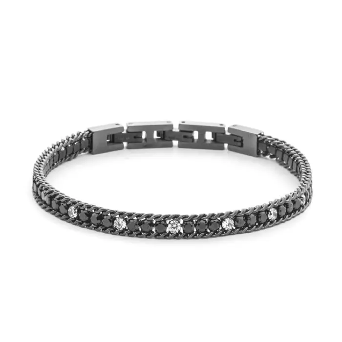 4US Cesare Paciotti Bracciale Paciotti 4Us Acciaio Zirconi Bianchi E Neri