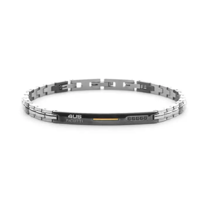 4US Cesare Paciotti Bracciale Paciotti 4Us In Acciaio Lucido Con Pvd Nero E Oro