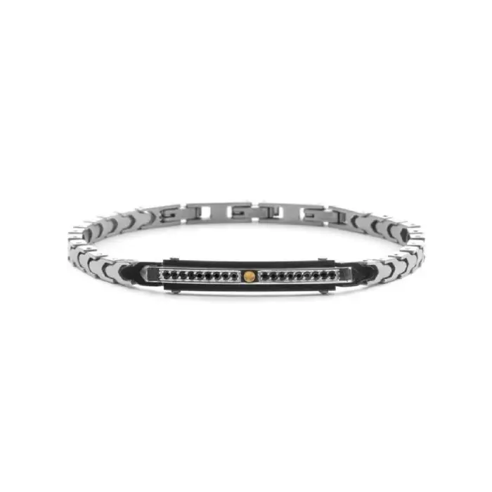 4US Cesare Paciotti Bracciale Paciotti 4Us In Acciaio Placchetta Pvd Nero Con Oro