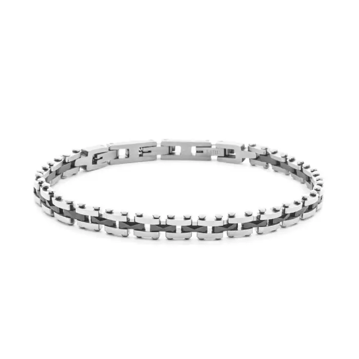 4US Cesare Paciotti Bracciale Semirigido Acciaio Lucido Ceramica Nera