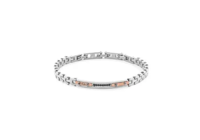 4US Cesare Paciotti Bracciale Uomo Acciaio Targhetta Zirconi