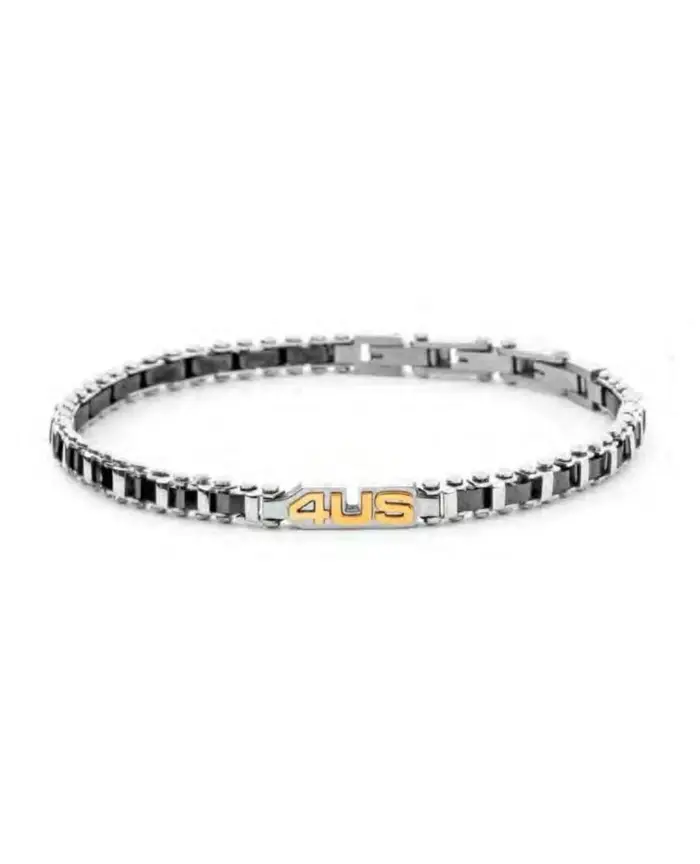 4US Cesare Paciotti Bracciale Uomo Maglia Acciaio Ceramica Nera