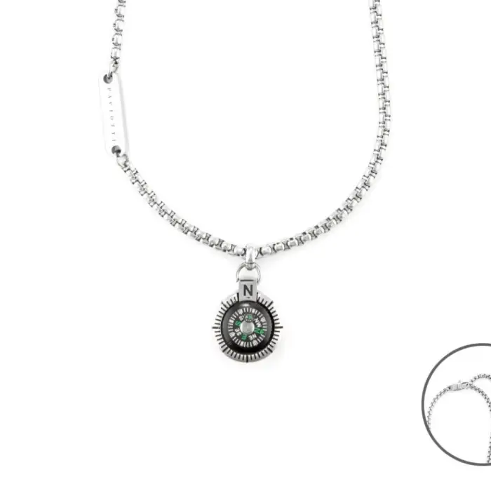 4US Cesare Paciotti Collana Uomo Acciaio Con Bussola