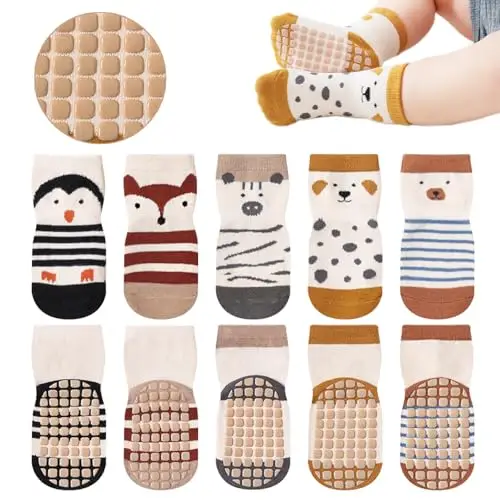 YANWANG 5 paia di calzini antiscivolo per bambini, calzini con impugnature per bambini e bambine