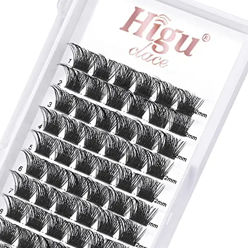 Higu clace 72 Pcs Lash Clusters DIY Eyelash Extension D Curl 14mm Wide Stem Cluster Lashes Individual Lashes Cluster Lashes Wisps