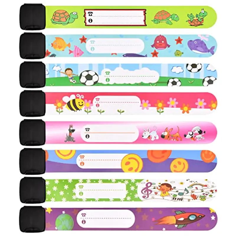 Olinner 8 Pcs Bracciale Bambino Antismarrimento, Braccialetti Identificativo Bambini Anti Perso Bracciale Bambino Impermeabile SOS Bracciale