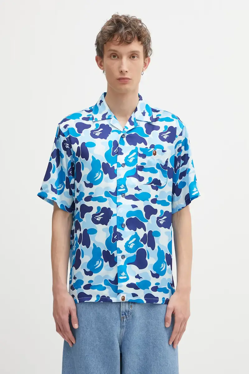 A Bathing Ape camicia Camo uomo colore blu 001SRL301007M