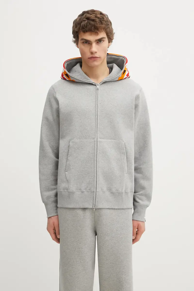 A Bathing Ape felpa in cotone Tiger Full Zip colore grigio con cappuccio con applicazione 1L30115006