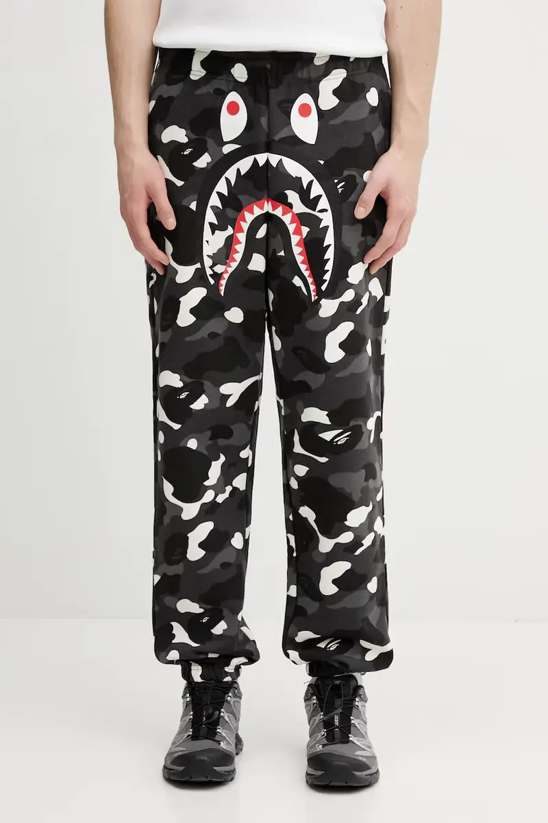 A Bathing Ape pantaloni tuta di cotone City Camo Shark Nero
