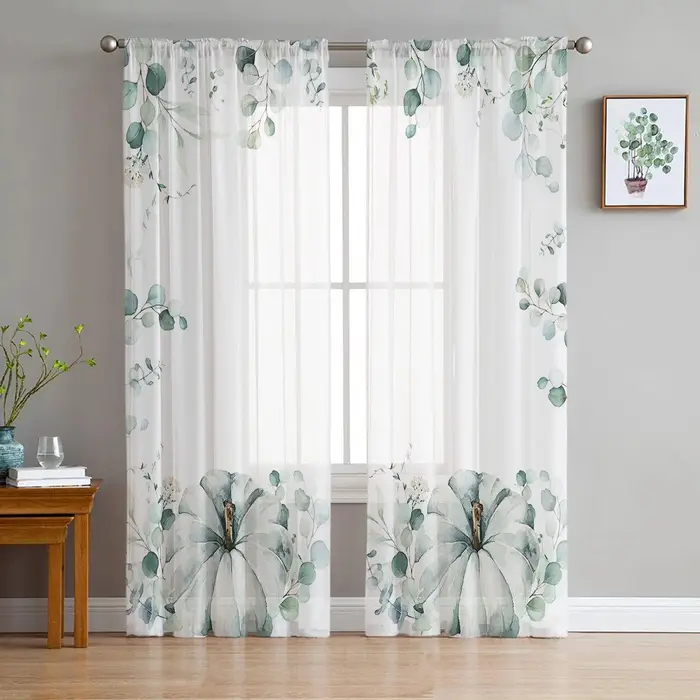 A Family Of Home Textiles Ringraziamento Autunno Eucalipto Zucca Camera da letto Tende Trasparenti Voile Tulle Decorazione Festiva Finestra