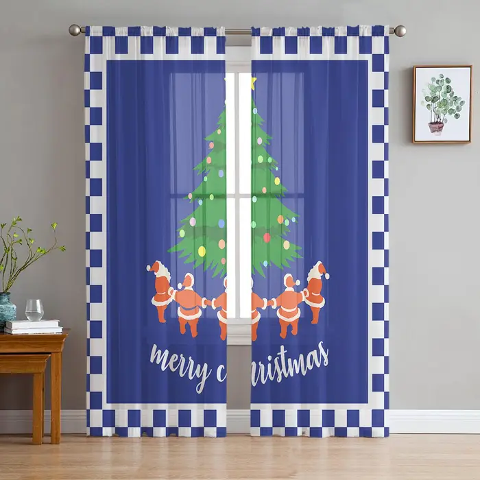A Family Of Home Textiles Santa Albero di Natale Plaid Tende Trasparenti Per Camera da Letto Bambini Soggiorno Tende Voile Natale Cucina