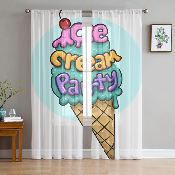 A Family Of Home Textiles Tende in Tulle Estive con Linee di Gelato per Soggiorno Tenda Semitrasparente Camera da Letto Voile Trattamenti