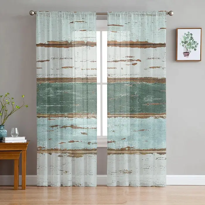A Family Of Home Textiles Tende Trasparenti a Voile/Tulle per Camera da Letto, Decorazione Festiva, Finestra, Grana Legno Imitazione