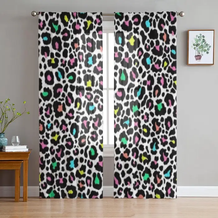 A Family Of Home Textiles Tende Trasparenti Astratte con Stampa Leopardata per Finestra Soggiorno Tenda in Voile Tulle Trasparente Tende