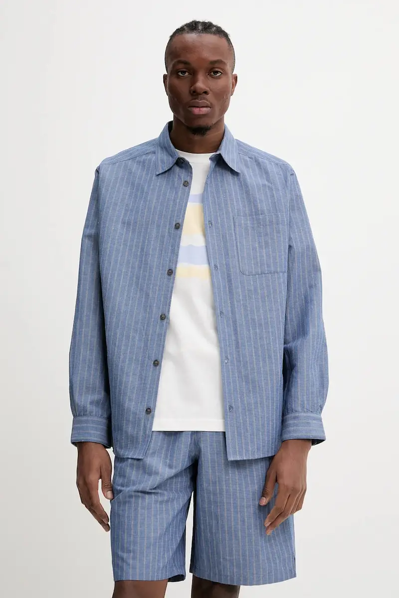 A.P.C camicia in lino misto chemise malo uomo colore blu COHFW.H12532