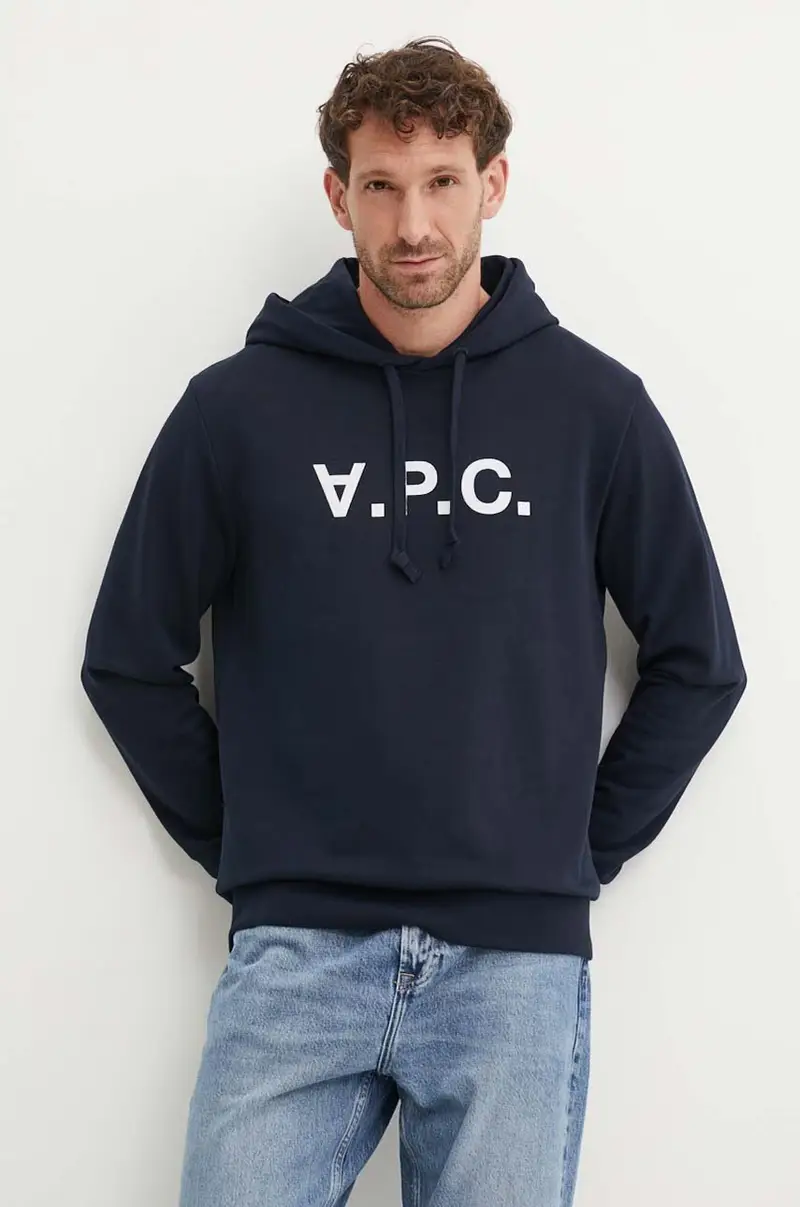 A P C felpa in cotone hoodie standard grand vpc GOTS Blu navy