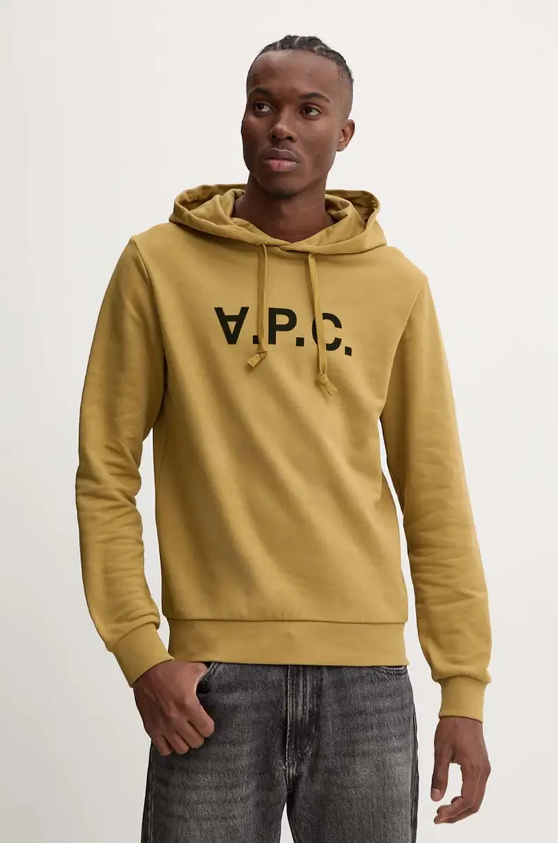 A.P.C felpa in cotone hoodie standard grand vpc GOTS colore verde con cappuccio con applicazione COHBN.M27908 Giallo