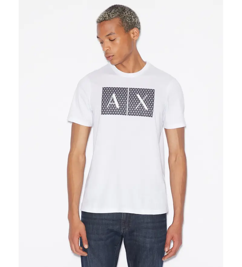 A|X Armani Exchange per uomo 8NZTCKZ8H4Z1100 Maglietta con quadretti bianchi, Bianco, Casual, Cotone, Manica corta