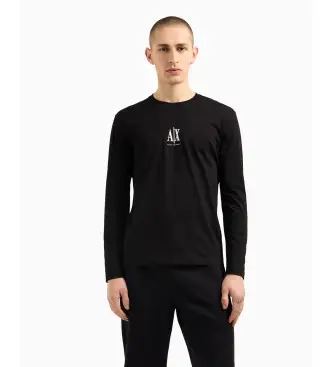 A|X Armani Exchange per uomo XM000364AF12308UC001 Maglietta nera a maniche lunghe, Nero, Casual, Cotone, Manica lunga