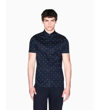 per uomo XM000624AF13184FB434 Camicia slim fit blu navy con monogramma (XL), Casual, Cotone, Manica corta