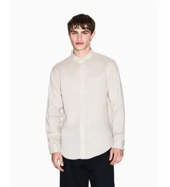 A|X Armani Exchange per uomo XM001221AF14619U1102 Camicia in lino aderente, Beige, Casual, Classico, Manica lunga