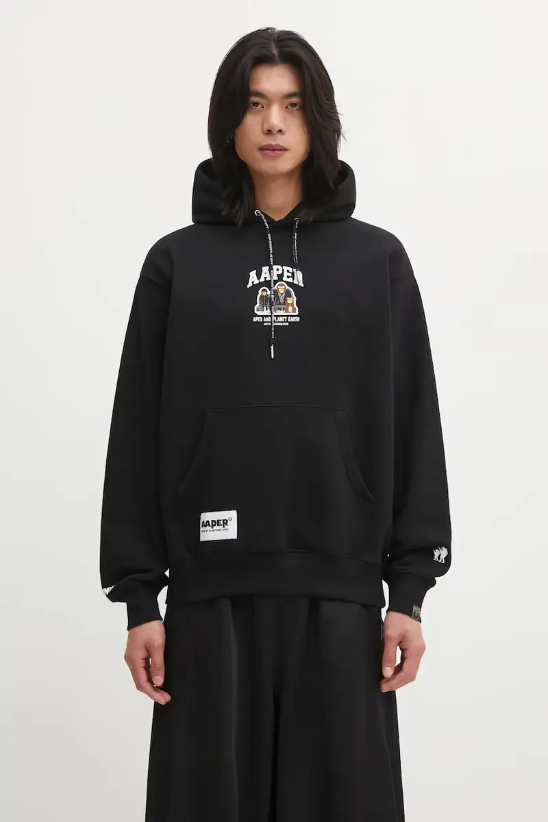 AAPE felpa Aaper Hoodie uomo colore nero con cappuccio AAPSWMC370XXP