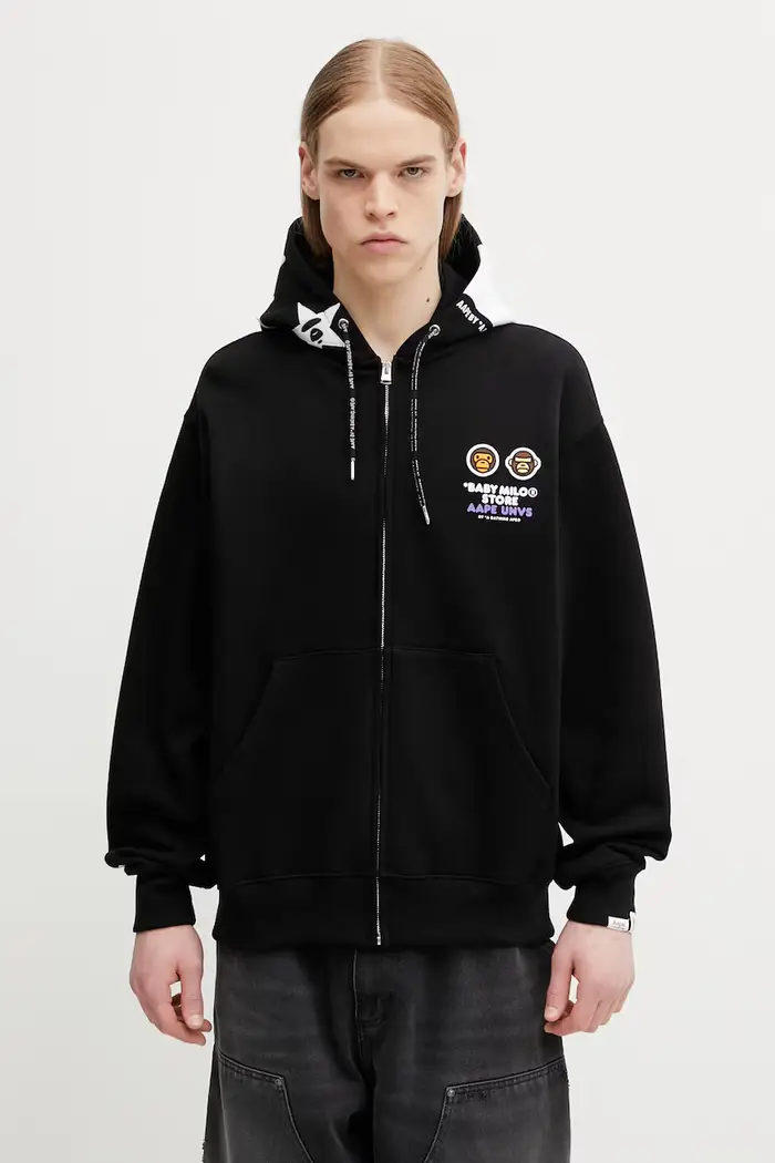 AAPE Felpa con cerniera e cappuccio in cotone da uomo Nero