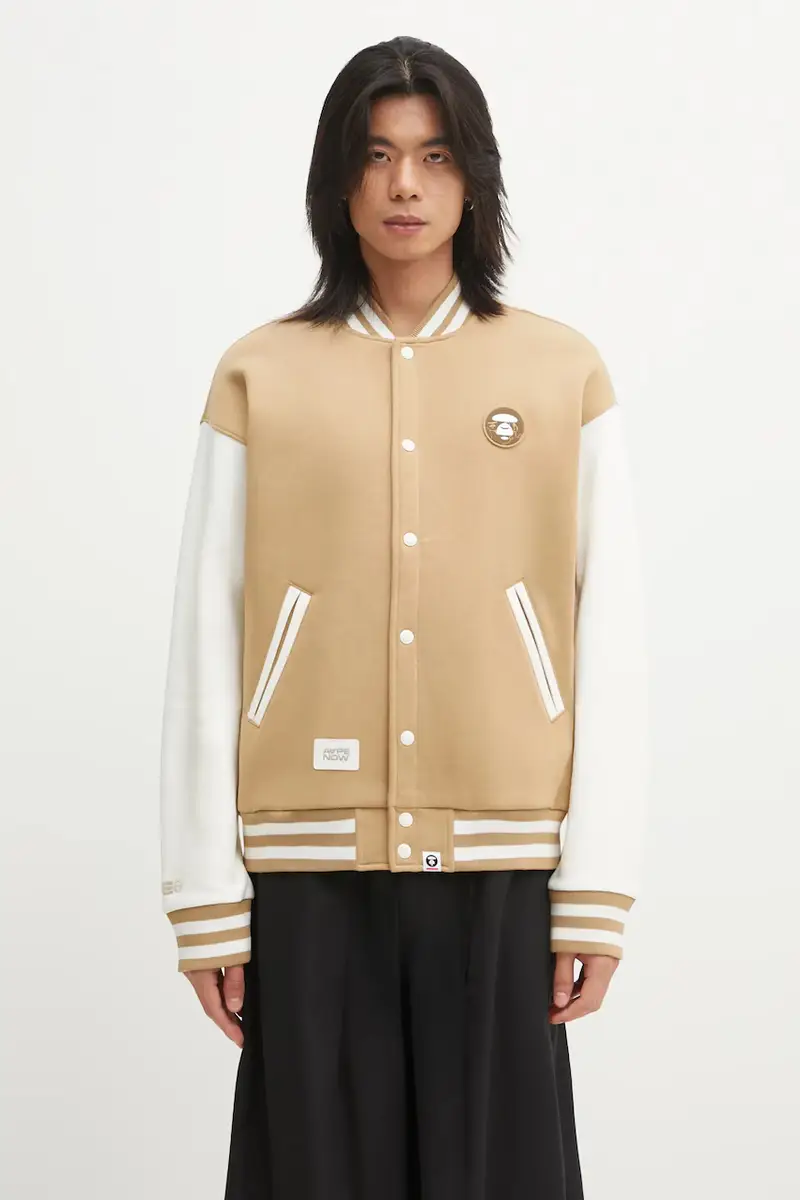 AAPE felpa Now Zip Up uomo colore beige AAPSWMC360XXP