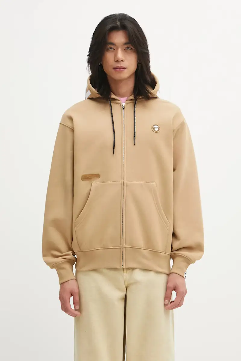 AAPE felpa Now Zip Up uomo colore beige con cappuccio con applicazione AAPSWMC358XXP