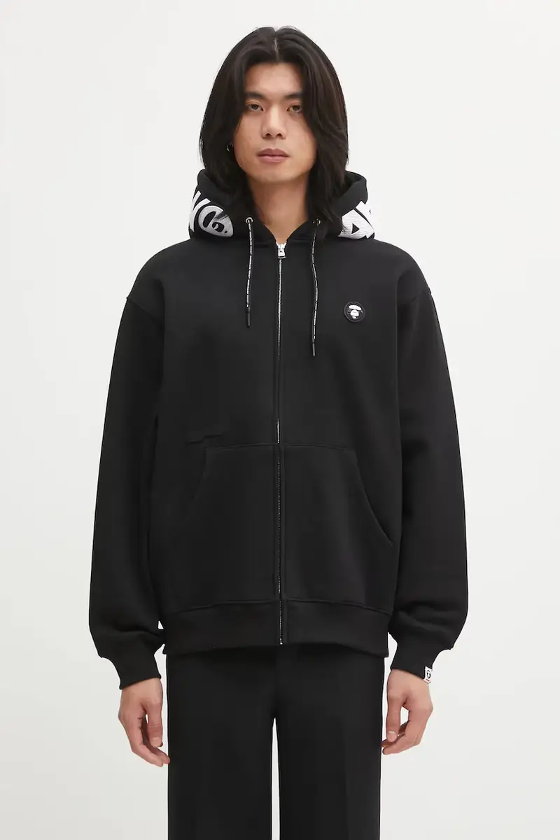 AAPE felpa Now Zip Up uomo colore nero con cappuccio con applicazione AAPSWMC358XXP