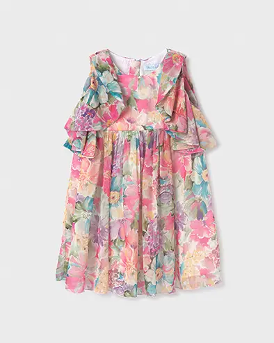 Abel & Lula Abito corto senza maniche con volants e stampa floreale multicolor