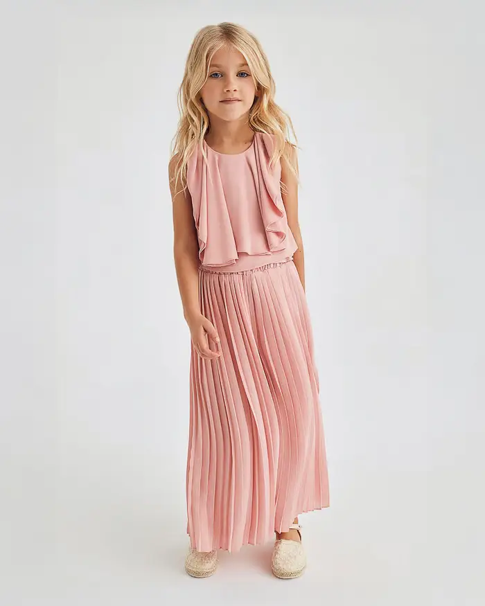 Completo rosa cipria Abel & Lula composto da blusa e pantalone plisettato