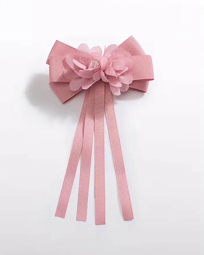 Molletta Abel & Lula con fiocco e fiore rosa applicato