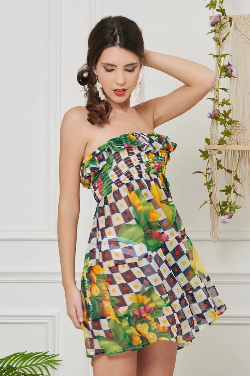 Moda Mare Positano ABITO CHIFFON ROUCHES | Colore: Cactus