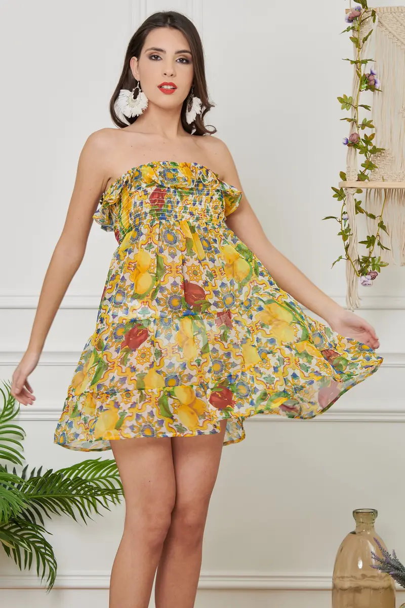 Moda Mare Positano ABITO CHIFFON ROUCHES | Colore: Sorrento