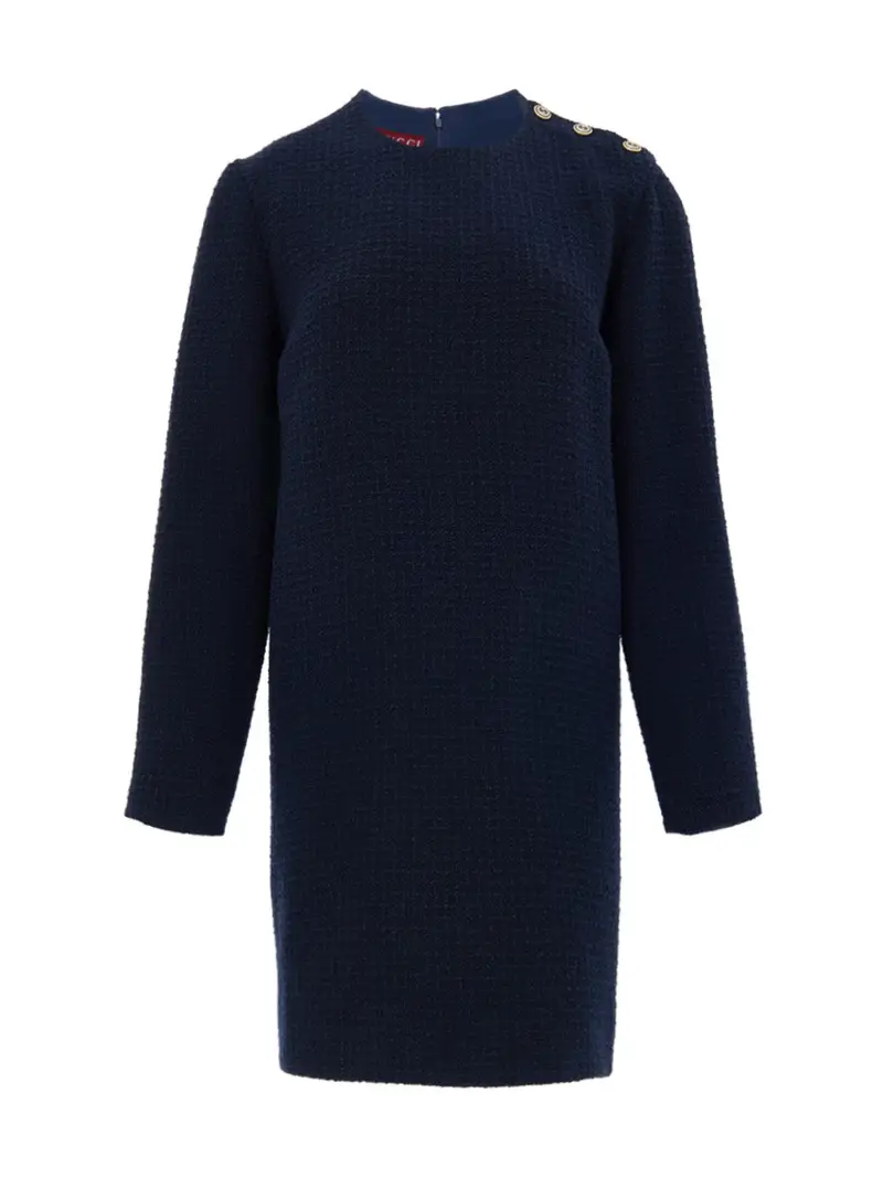 Gucci Abito in Boucle Blu con Bottoni Logo