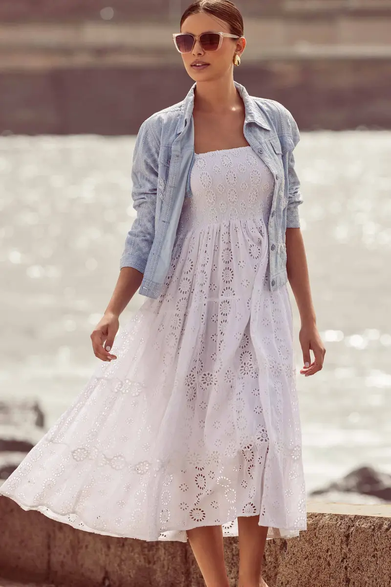 Iconique ABITO LUNGO IN PREGIATO PIZZO SANGALLO | Colore: Bianco